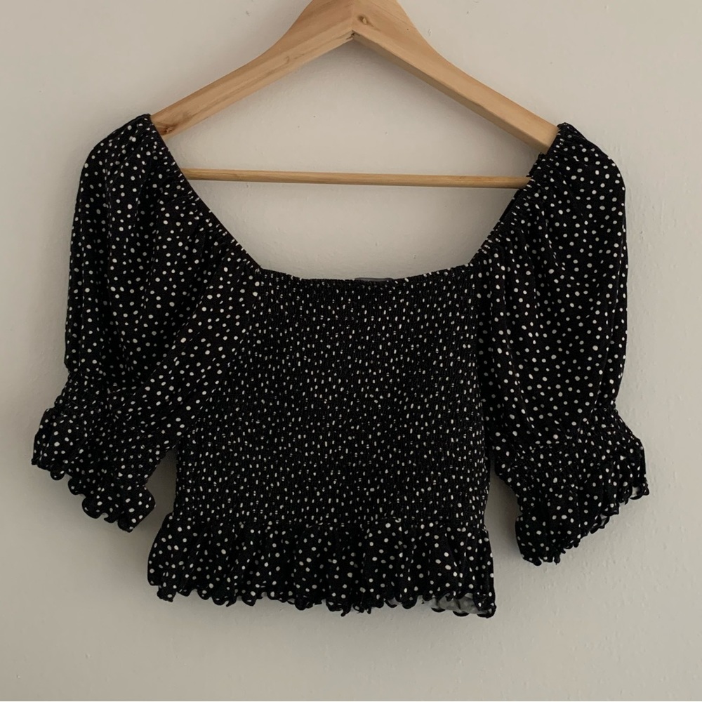 Ruched Smocked Top with Puff Sleeves size S